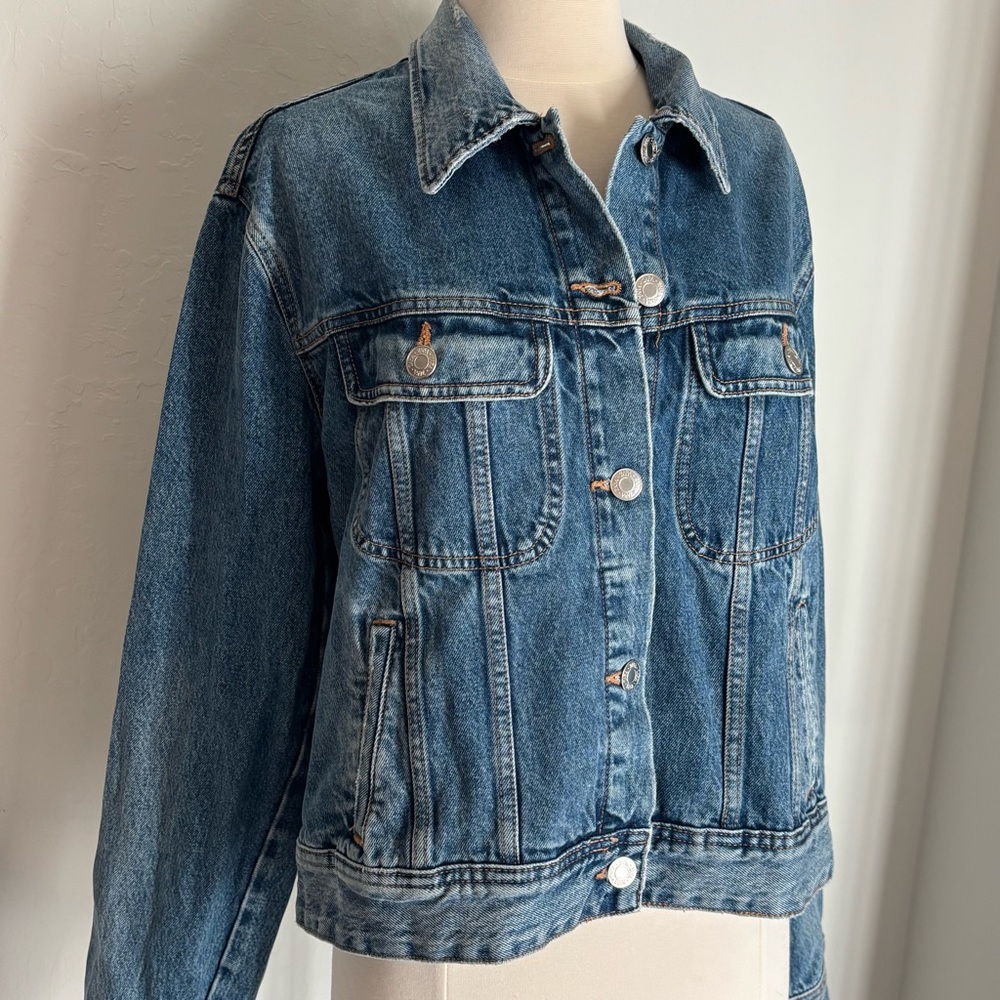 Zara Basic Blue Denim Jacket Button Front Medium … - image 3